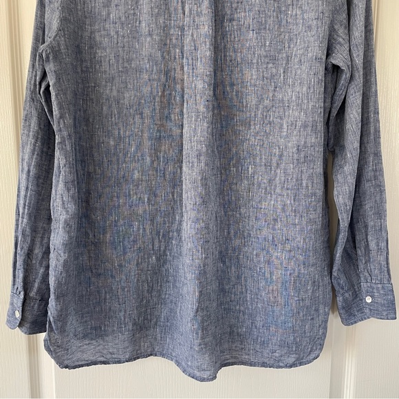 J. McLaughlin Britt Linen Point Collar Long Sleeve Blue Button Front Shirt Top L - Picture 11 of 16